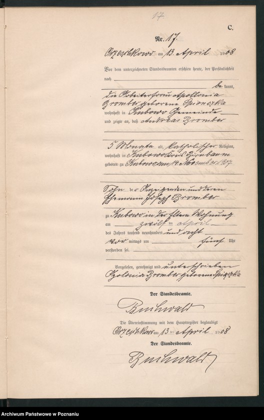 Obraz 20 z jednostki "Sterbe-Neben-Register"