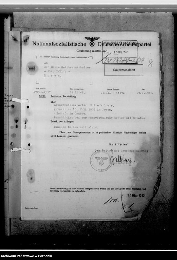 Obraz 12 z jednostki "Winkler, Artur - komisarz obwodowy"