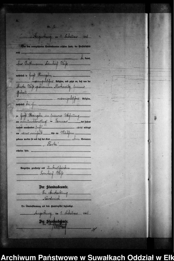 image.from.unit.number "Geburts-Neben-Register des Preussischen Standes-Amtes Gr. Strengeln Kreis Angerburg"