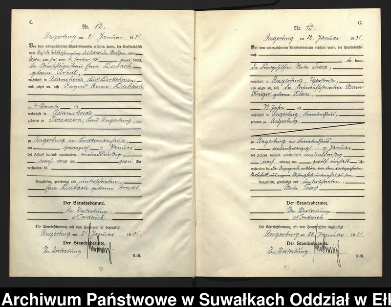 image.from.unit.number "C2. Sterbe - Register (Neben - Register) Standesamt Angerburg Ostpr. einschl. der Standesamtsbezirk Gross Strengeln, Kehlen und Prinowen"