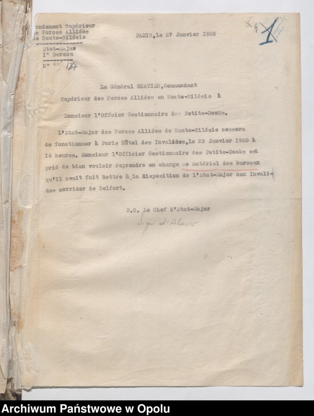 Obraz 6 z jednostki "Materiel du Genie-Outils Couchage et Ameublement-Eclairage-Eau-Materiel de Sport /Korespondencja i zarządzenia w sprawie zaopatrzenia w narzędzia, sypialnie, umeblowanie, oświetlenie.../ 27.01.1920 - 14.08.1921"