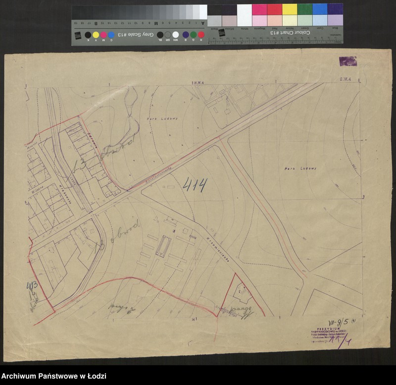 Obraz 1 z jednostki "Plan m. Łodzi 1:2000 z oznaczeniem podziału miasta na obwody Komitetów Blokowych. Sekcja SW 4"