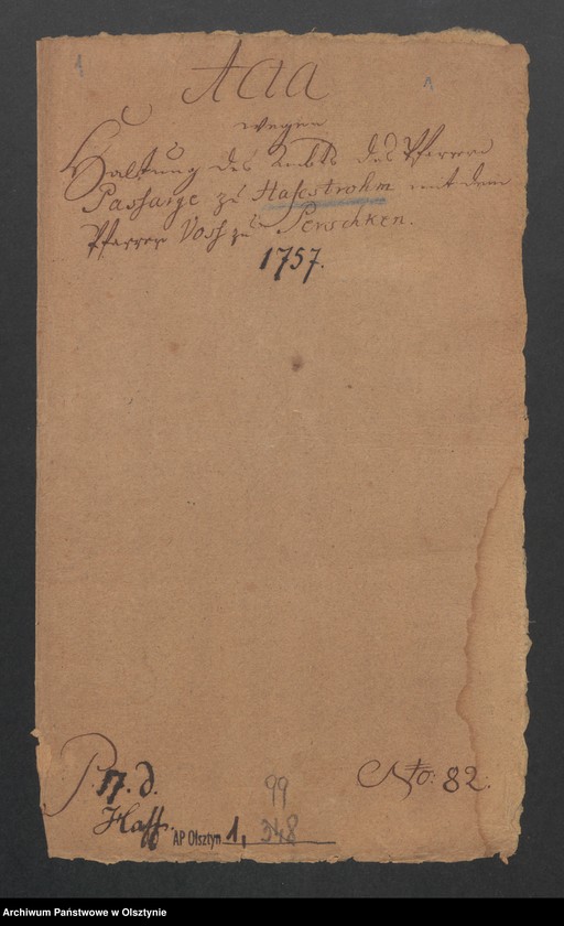 image.from.unit.number "Acta wegen Haltung des Ambts des Pfarrer Paßarge zu Hafestrom [Haffstrom] mit dem Pfarrer Voß zu Perschken"