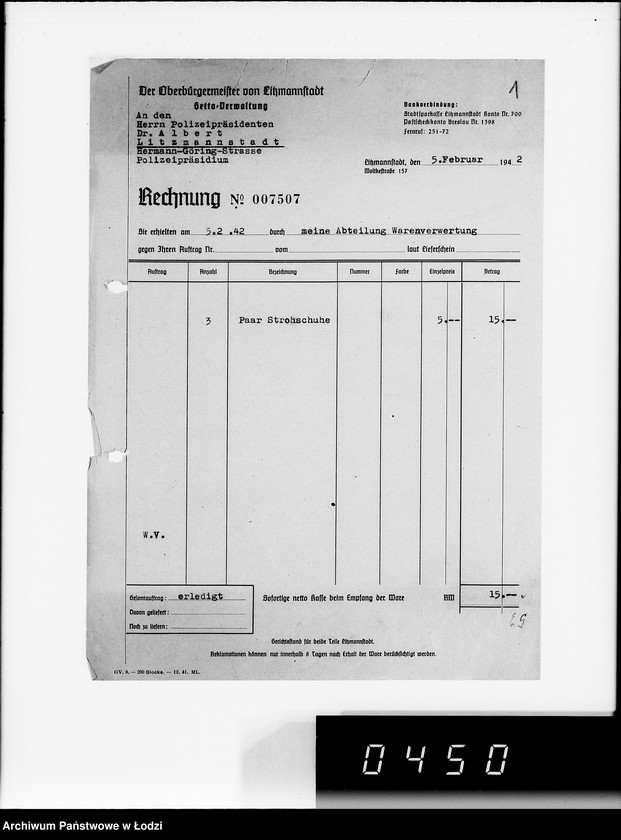 Obraz 16 z jednostki "Einnahme Anweisungen. [Sprzedaż przedmiotów skonfiskowanych]"