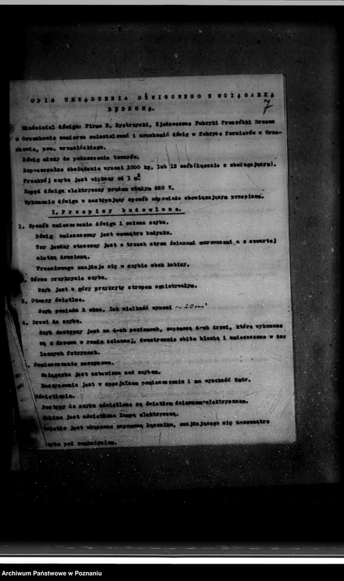 Obraz 11 z jednostki "Zatwierdzenie zakładu przemysłowego /urządzenia dźwigu/ Bystrzyckiego w Orzechowie Zjednoczone Fabryki Przeróbki Drzewa"