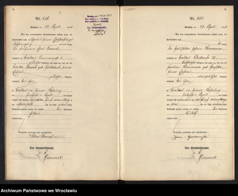 image.from.unit.number "Geburts-Haupt-Register Breslau I 1895 Band 3"