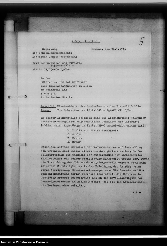 Obraz 9 z jednostki "Kirchenbücher der Umsiedler [korespondencja]"