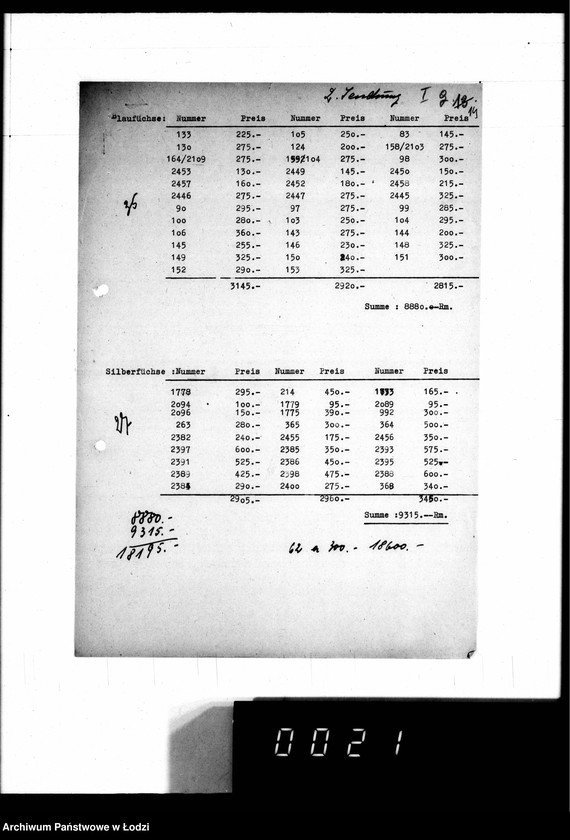 Obraz 19 z jednostki "Lieferscheine, [Zestawienia dostaw i sprzedaży futer]"