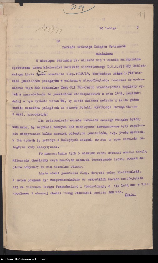 image.from.unit.number "Zarząd Okręgu Związku Weteranów Powstań Narodowych Rzeczypospolitej Polski i Związku Powstańców Wielkopolskich - korespondencja."