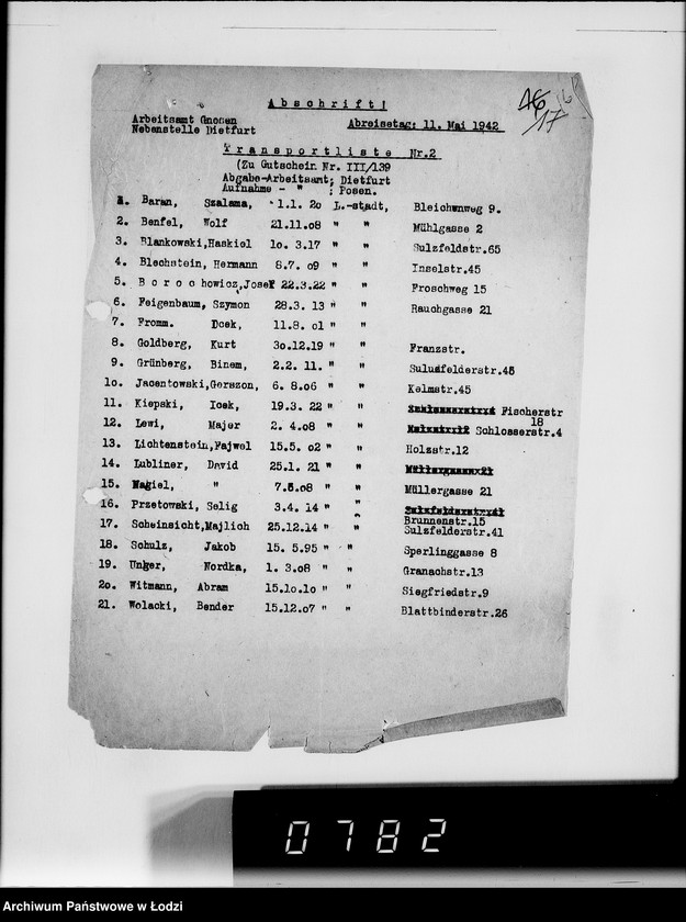 Obraz 20 z jednostki "Sonderkonto 12300. Arbeitsamt Gnesen, Arbeitsamt Hohensalza Judenlager: Montwy- (Kreis Hohensalza), Grossendorf-(Kreis Hohensalza), Bilsko, Mogilno, Olscha, Bornheim u.Schlabau, Wiesengrund, Hinterwalden, Neuwelt."