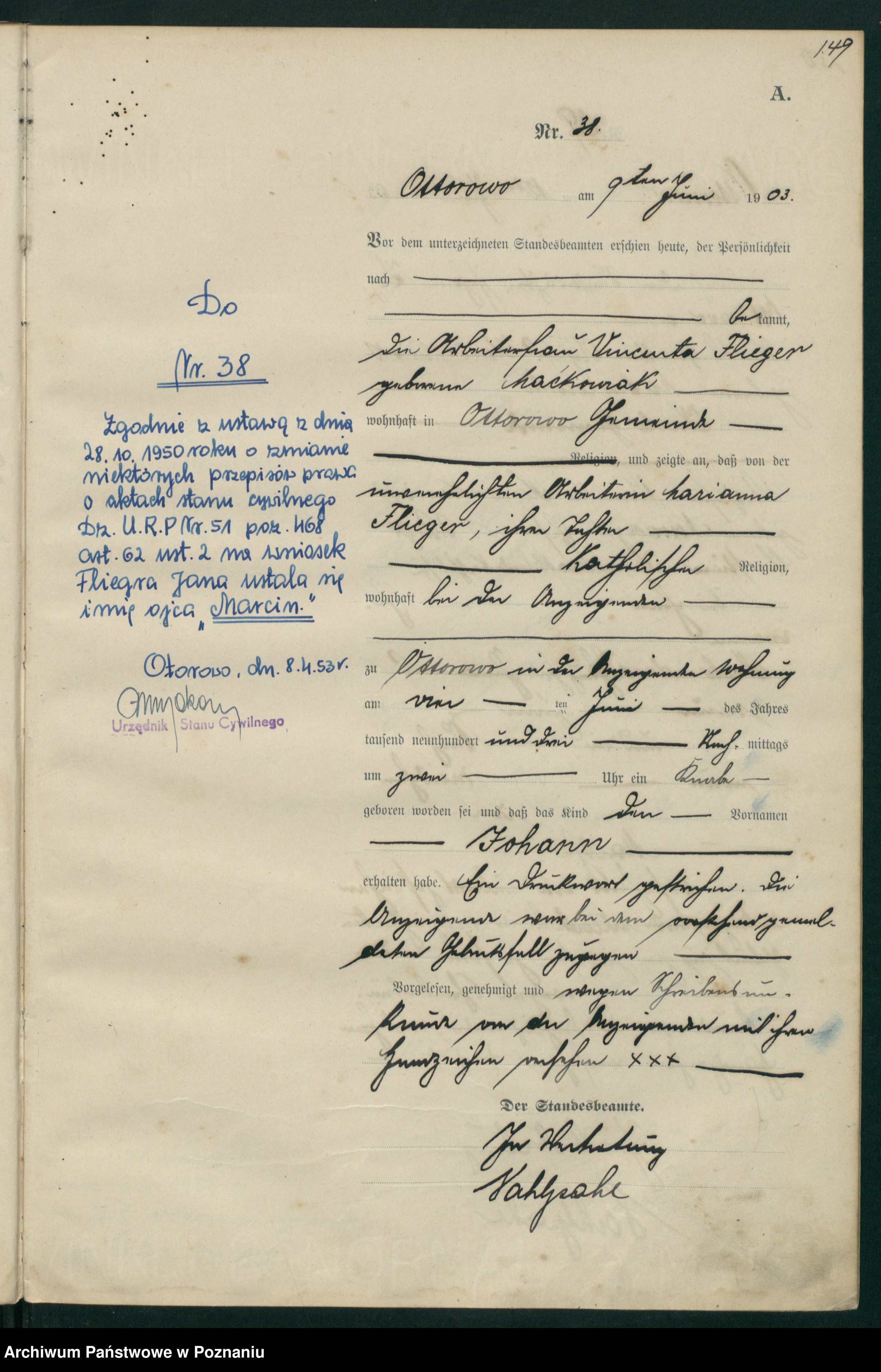 Skan z jednostki: Geburts-Haupt-Register