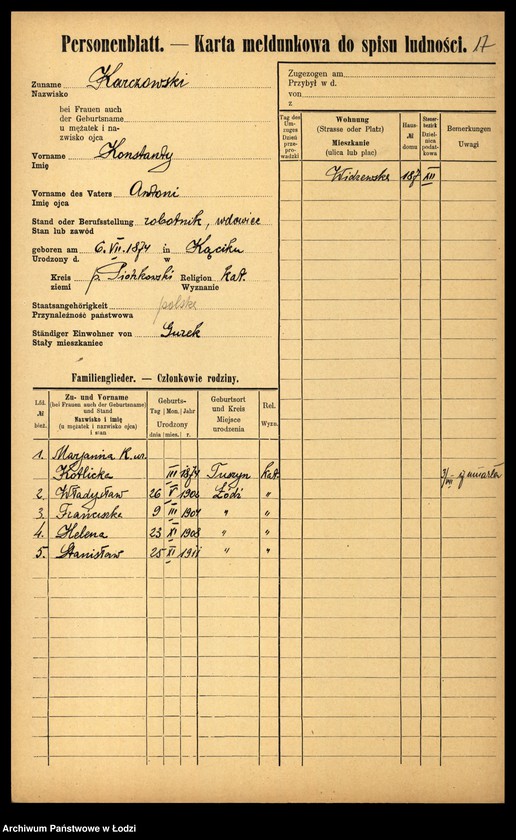 Obraz 19 z jednostki "[Spis ludności Łodzi] Karczmańska - Karnowski"