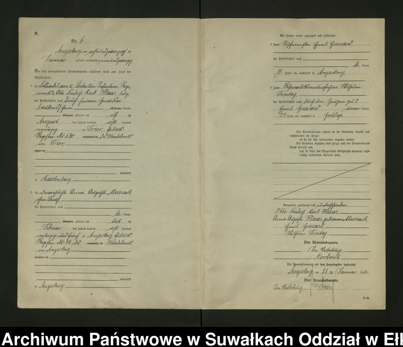 image.from.unit.number "B2. Heirats = Register (Neben = Register) Standesamt Angerburg einschl. der Bezirke, Gross Strengeln, Kehlen und Prinowen No 1 bis 95"