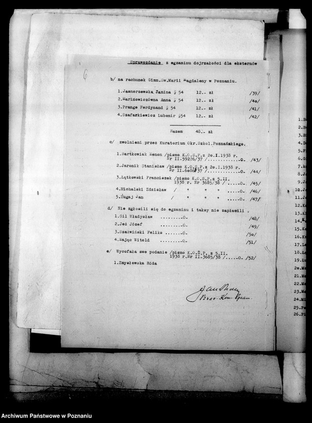 Obraz 9 z jednostki "[Gimnazjum Marii Magdaleny w Poznaniu protokoły z egzaminu dojrzałości eksternów]"