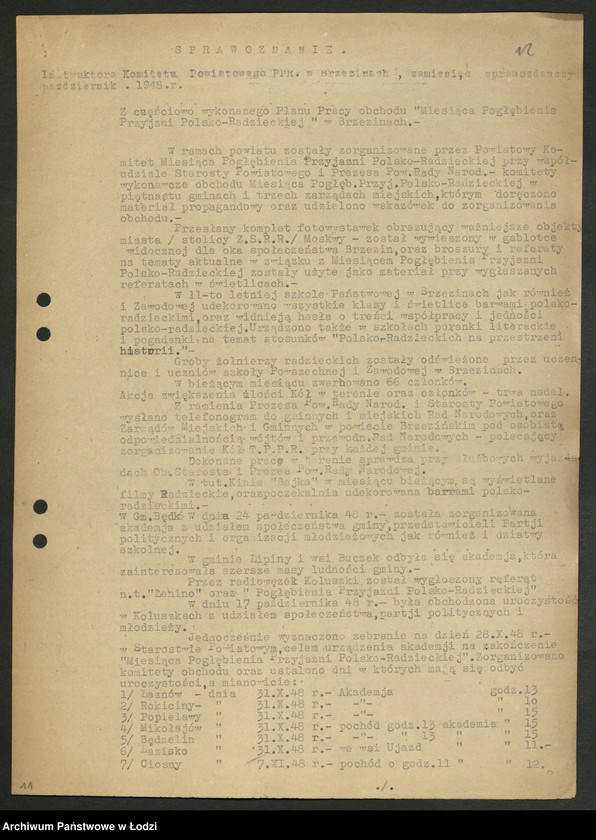 Obraz 13 z jednostki "Sprawozdania miesięczne instruktorów propagandy komitetów powiatowych i komitetów miejskich [z załącznikami za 1948 rok]"