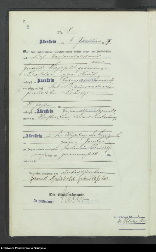 image.from.unit.number "Sterbe-Haupt-Register Tom I, Nr 1-351"