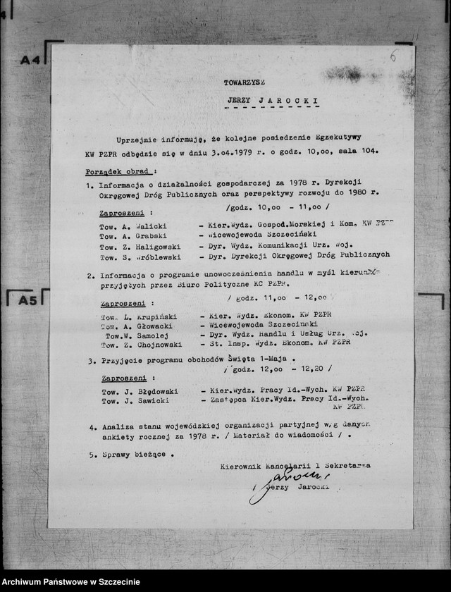 Obraz 10 z jednostki "Protokół posiedzenia Egzekutywy Komitetu Wojewódzkiego Polskiej Zjednoczonej Partii Robotniczej: 3 kwietnia 1979 r."