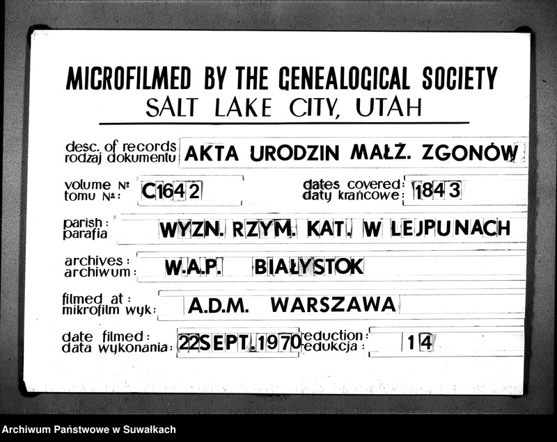 image.from.unit.number "Księga Duplikat Parafij Leypuny o Urodzonych, Zaślubionych i Umarłych w Roku 1843"
