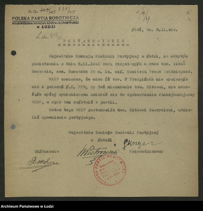 Obraz 5 z jednostki "Sprawozdania z akcji oczyszczania szeregów partyjnych"