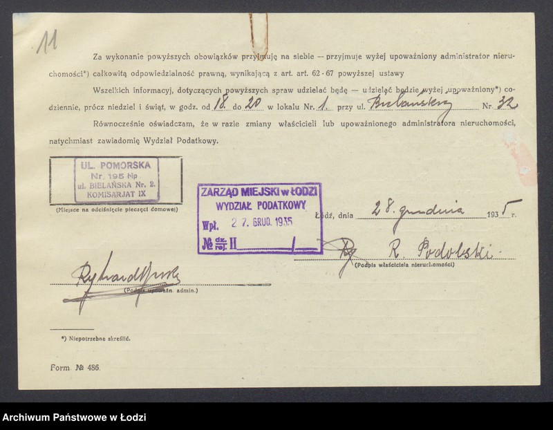 image.from.unit.number "Księga inwentarzowa nieruchomości m. Łodzi ul. Bielańska"