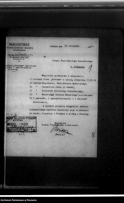 Obraz 5 z jednostki "Zatwierdzenie zakładu przemysłowego /wytwórni musztardy/ "Stenomy" w Poznaniu"