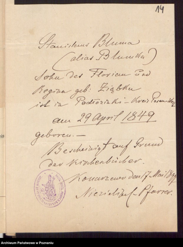 Obraz 16 z jednostki "Die von den Verlobten beigebrachten Urkunden zur Eheschliessung pro 1897"