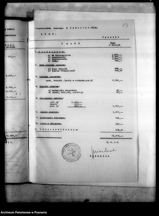 Obraz 17 z jednostki "Miejska Szkoła Rzemieślniczo-Przemysłowa- Ostrów [budżet na rok 1932]"