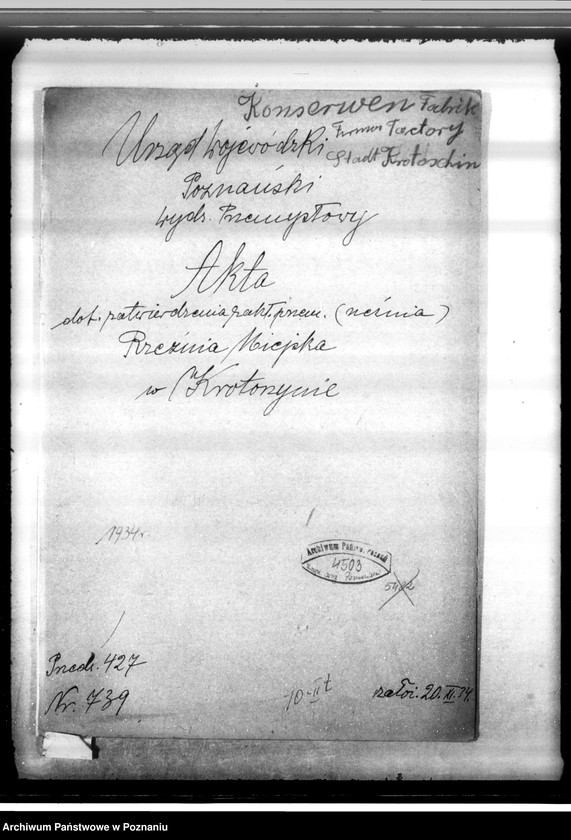 Obraz 4 z jednostki "Zatwierdzenie zakładu przemysłowego /Rzeźnia Miejska/ w Krotoszynie"