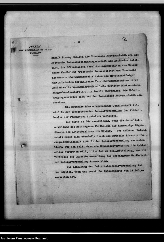 Obraz 6 z jednostki "Beteiligung an der "Warta" - Rückversicherung A.G."