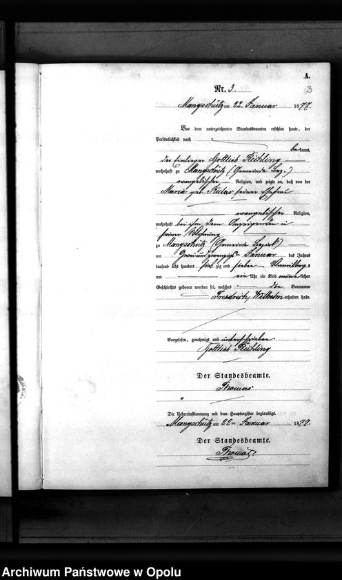 image.from.unit.number "Geburts-Neben-Register des Standesamts Mangschütz Kr.[eis] Brieg pro 1877"