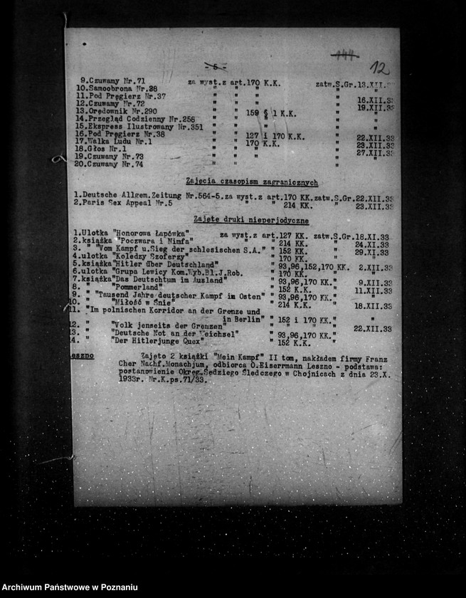 Obraz 16 z jednostki "Sprawozdanie prasowe za czas od września do grudnia 1933 r."