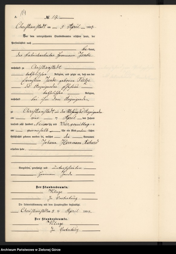 image.from.unit.number "Geburts-Neben-Register im Standes-Amt Christianstadt Kreis Sorau 1894"