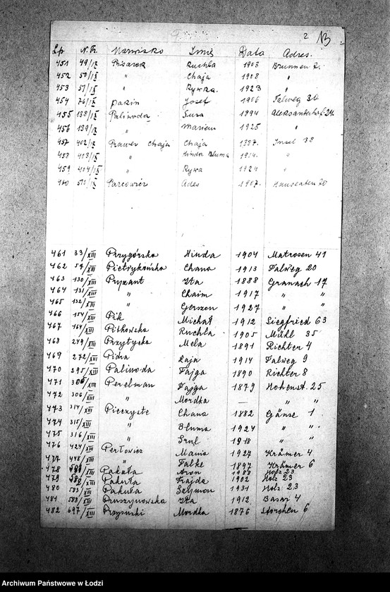 Obraz 15 z jednostki "[Wykazy imienne Żydów wysiedlonych z getta łódzkiego]"