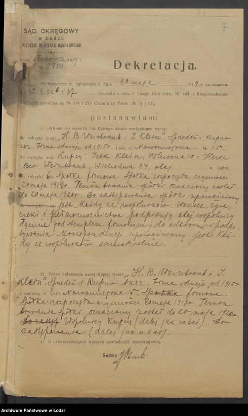 Obraz 9 z jednostki "Hersz Ber Weintraub, Icek Klein- sprzedaż i kupno skór"