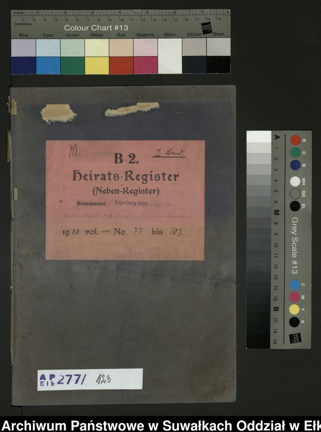 image.from.unit.number "B2. Heirats - Register (Neben - Register) Standesamt Angerburg Ostpr. einschl. der Standesamtsbezirk, Gross Strengeln, Kehlen und Prinowen"