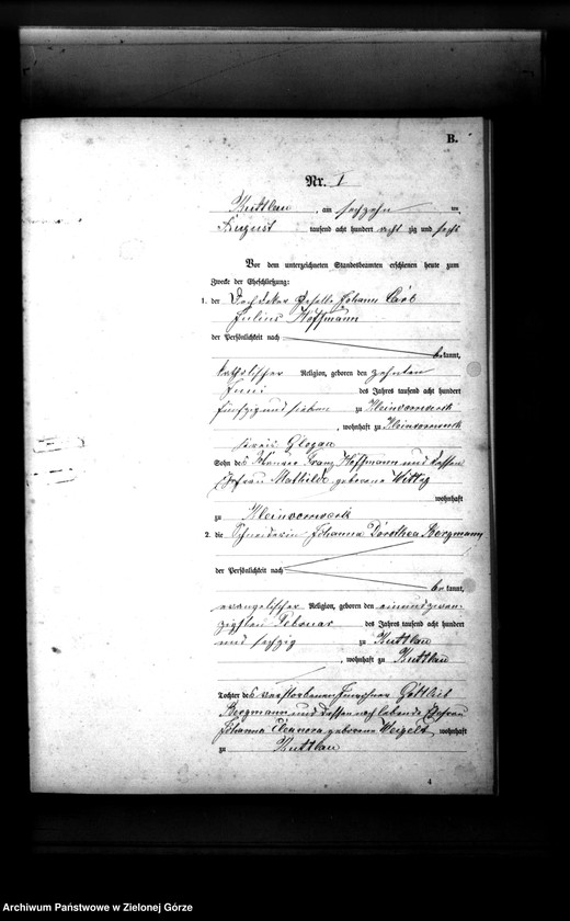 Obraz z jednostki "Heiraths-Haupt-Register StandesAmt Kuttlau 1886"