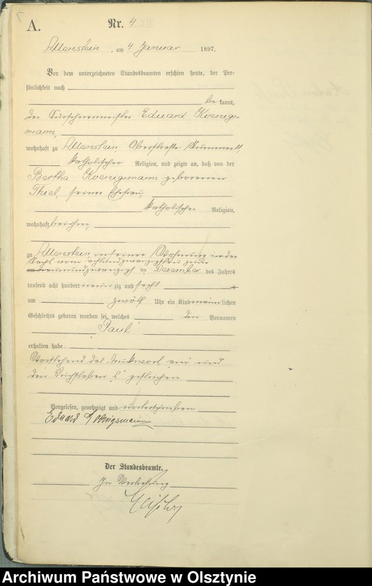 image.from.unit.number "Geburts-Haupt-Register Tom I,Nr 1 - 399"