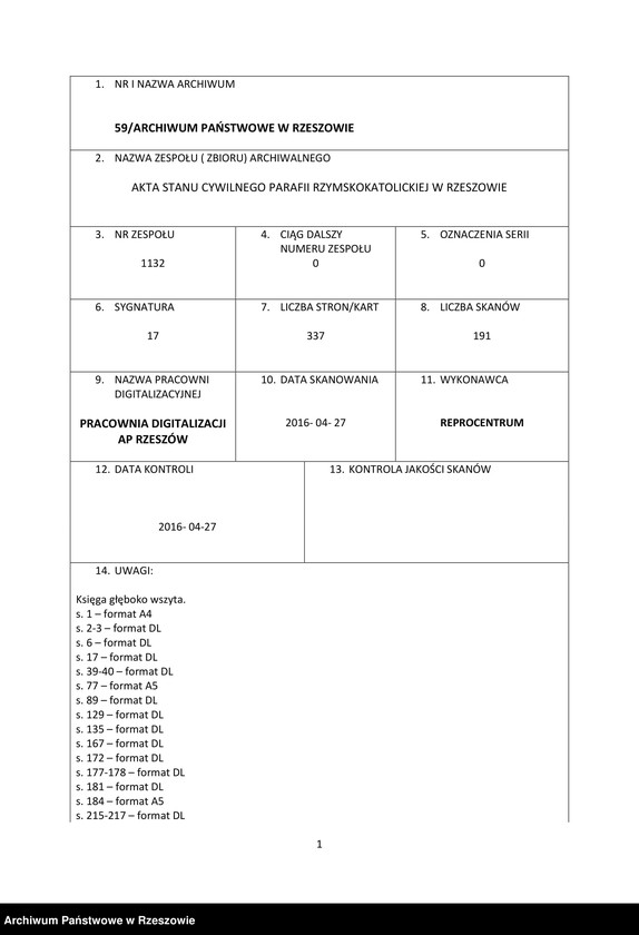 image.from.unit.number "Księga małżeństw Parafia Rzymskokatolicka Rzeszów oraz Pobitno, Staroniwa, Wilkowyja, Załęże, Zwięczyca"
