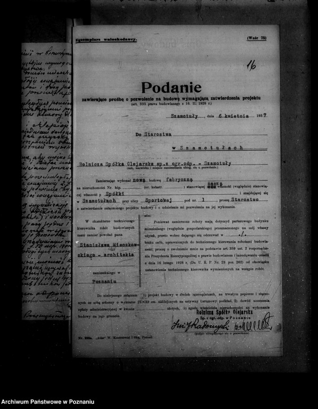 Obraz 20 z jednostki "Zatwierdzenie zakładu przemysłowego rafinerii i kotłowni/ Rolniczej Spółki Olejarskiej Spółka z o. o. w Szamotułach"