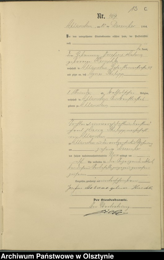 image.from.unit.number "Sterbe-Haupt-Register Tom II,Nr 399 - 427"
