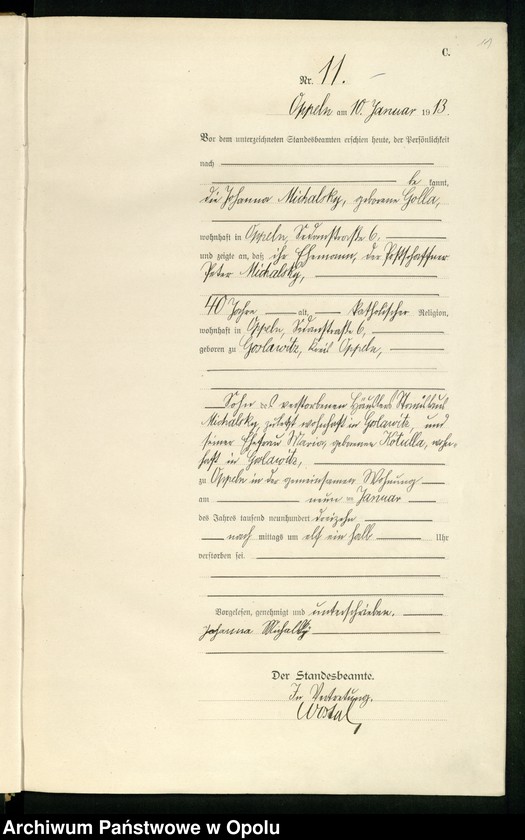 Obraz 15 z jednostki "Rejestr zgonów Księga Miejscowa Nr 1 do 419 1913"