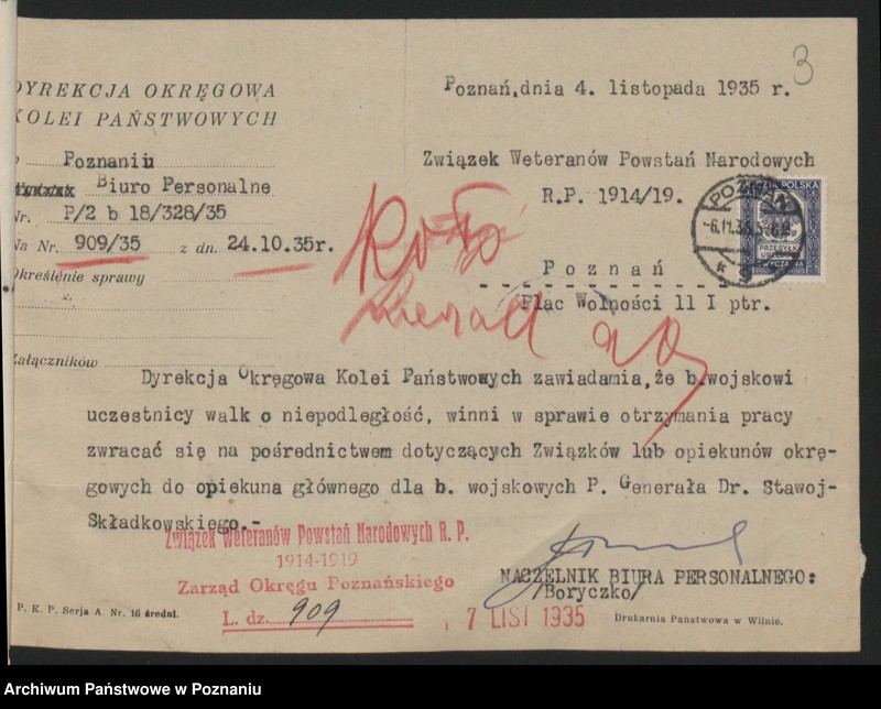 Obraz 7 z jednostki "Korespondencja ogólna Związku Weteranów Powstań Narodowych Rzeczypospolitej Polski."