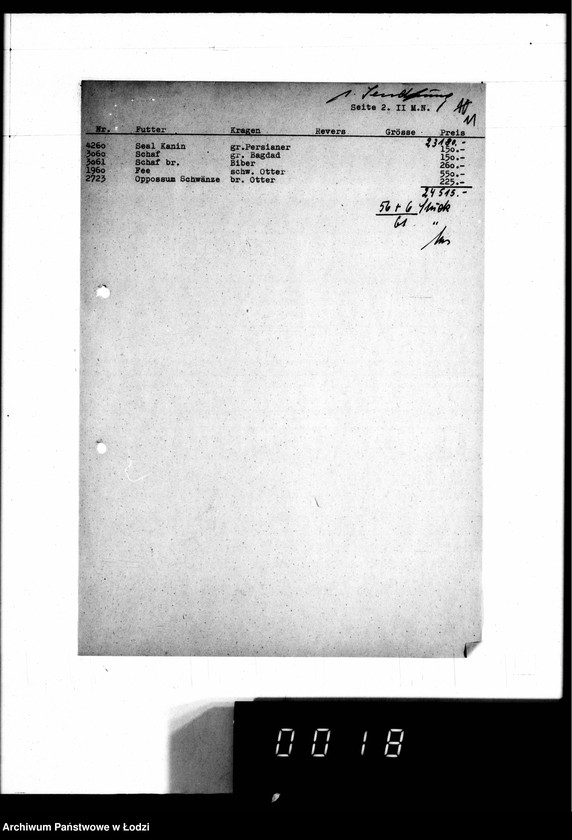 Obraz 16 z jednostki "Lieferscheine, [Zestawienia dostaw i sprzedaży futer]"