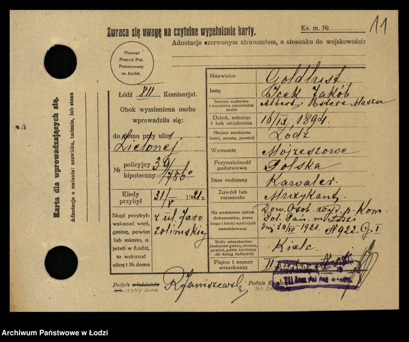 Obraz 13 z jednostki "[Spis ludności Łodzi] Goldlewicz - Goldring"