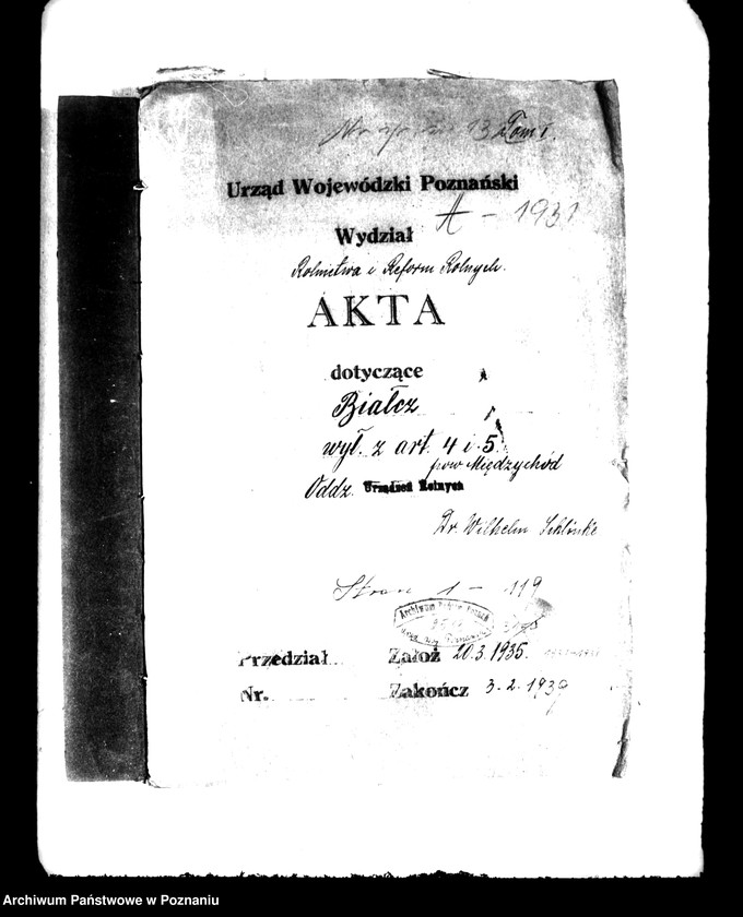 Obraz 4 z jednostki "Majątek Białcz powiat międzychodzki wyłączenie z art. 4/5 ustawy o reformie rolnej Dr Wilhelm Schlinke"