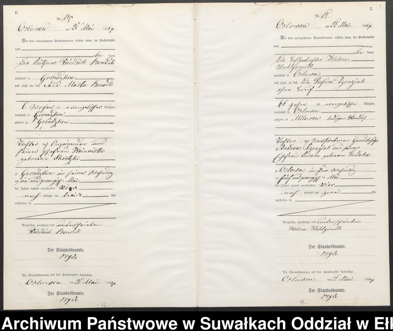 image.from.unit.number "Sterbe-Neben-Register des Preussischen Standes-Amtes Orlowen Kreis Lötzen"