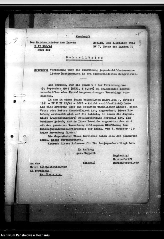 Obraz 12 z jednostki "Einführung jugendwohlfahrtrechtlicher Bestimmungen in den Ostgebieten"