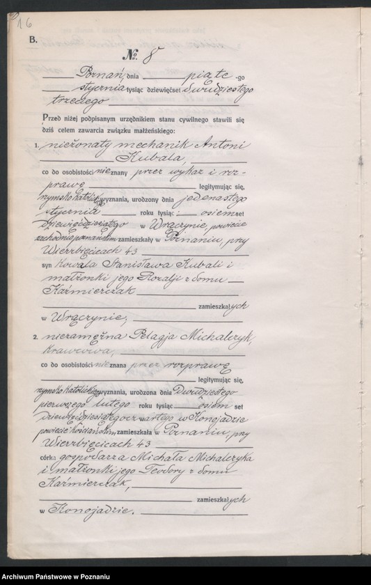 Obraz 18 z jednostki "Księga miejscowa małżeństw tom I [Rejestr główny małżeństw]"