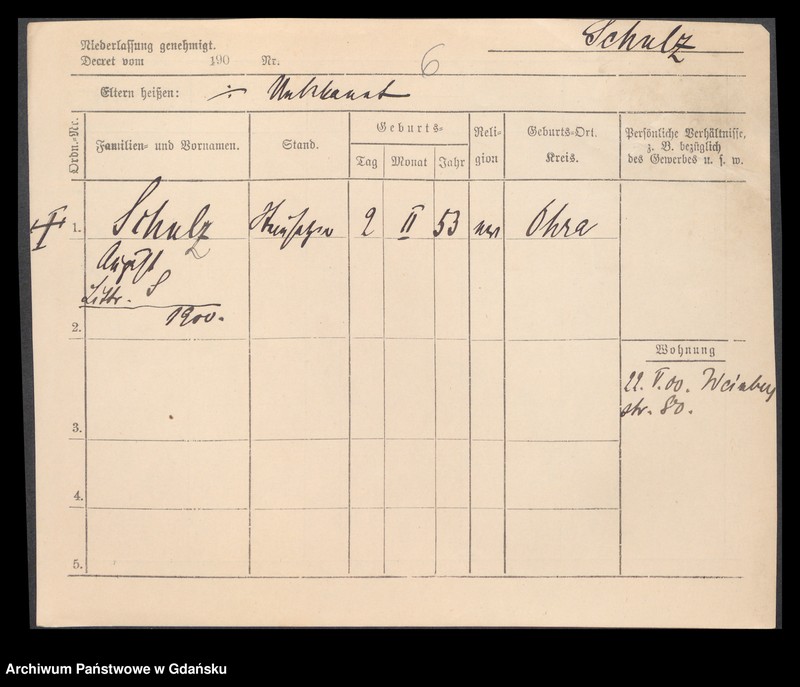 image.from.unit.number "Karty meldunkowe: Schulz August - Schulz Ernst"