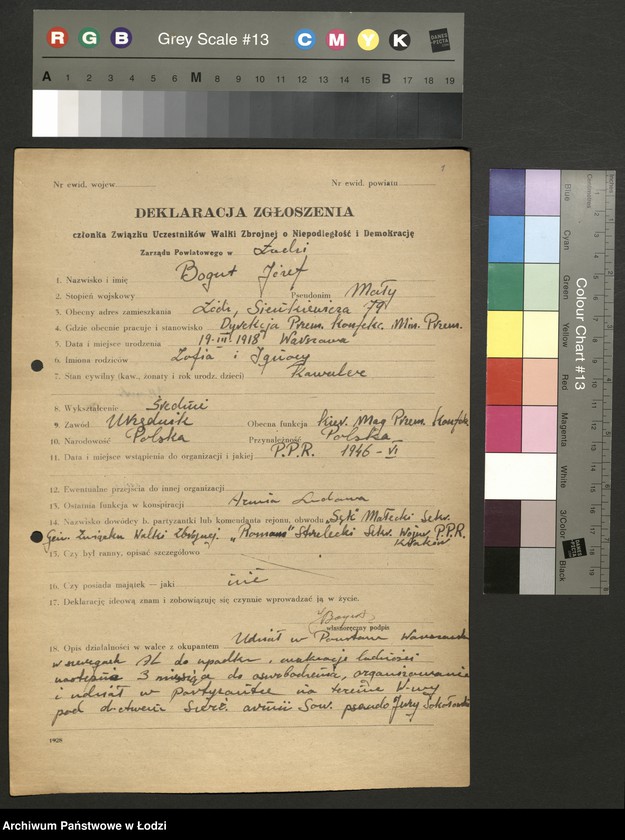 Obraz 2 z jednostki "Związek Uczestników Walki Zbrojnej o Niepodległość i Demokrację; deklaracje [członkowskie], wnioski odznaczeniowe"